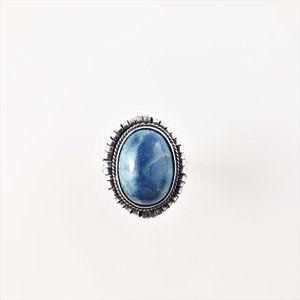Vintage 800 Silver Blue Marbled Cabochon Stone Ring Size 6.25 #7745